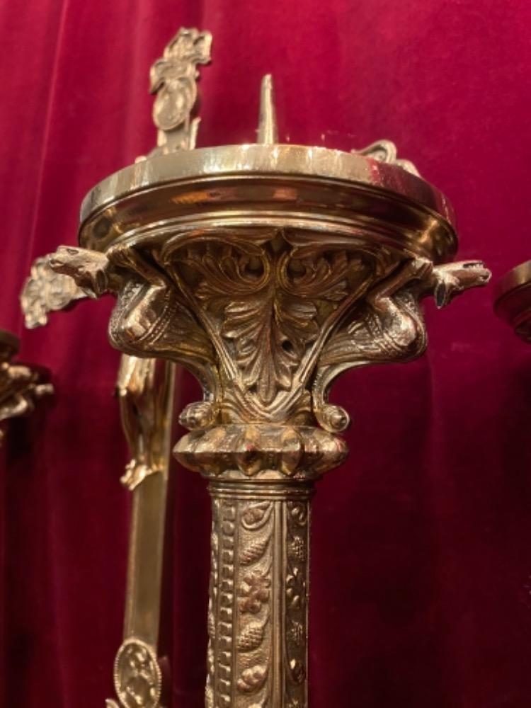 7 Romanesque - Style Altar - Set Candle Sticks With Matching Cross. Height Cross:  80 Cm  H X 38 Cm W.