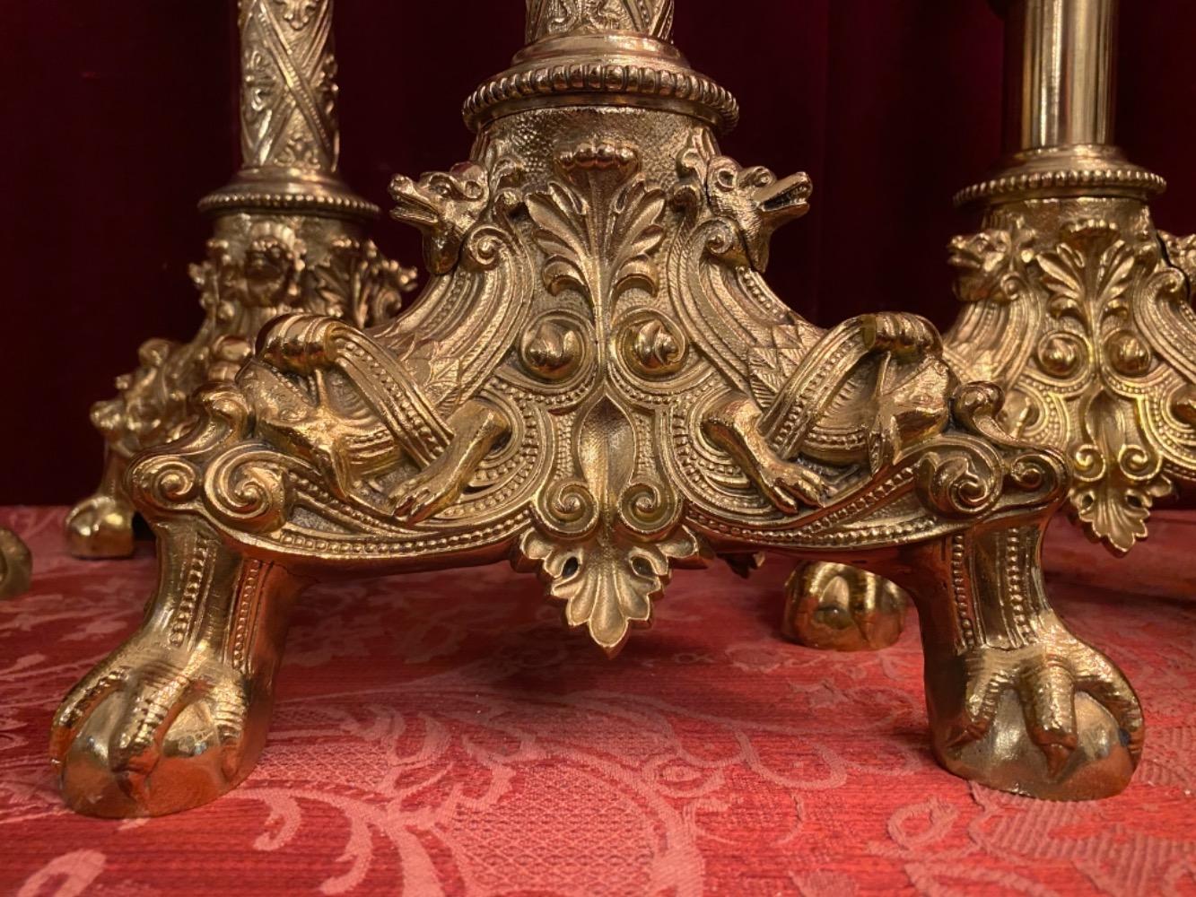 7 Romanesque - Style Altar - Set Candle Sticks With Matching Cross. Height Cross:  80 Cm  H X 38 Cm W.