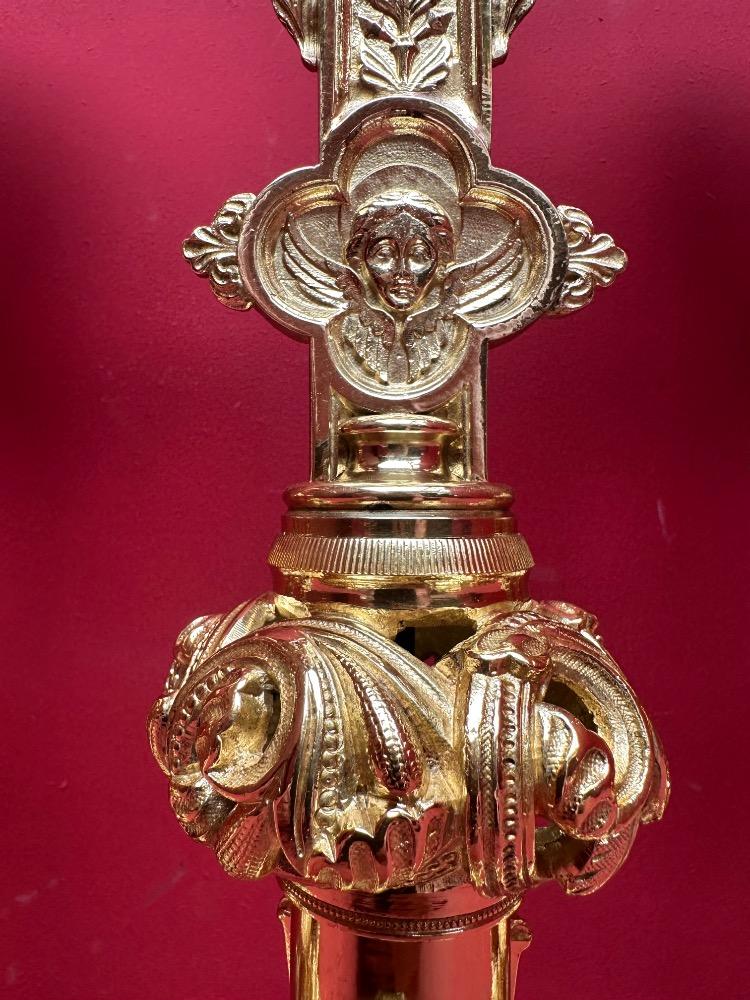 7 Romanesque - Style Altar - Set Matching Candle Sticks With Cross. Measures Candle Sticks Without Pin