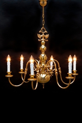 Chandelier en Brass / Polished / New Varnished, Belgium 20th century