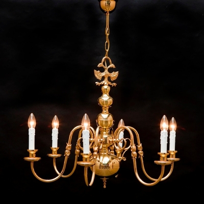 Chandelier en Brass / Polished / New Varnished, Belgium 20th century