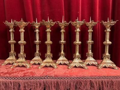 Matching Candle Sticks Height Without Pin. style Gothic - Style en Brass / Bronze / Polished and Varnished, Belgium  19 th century ( Anno 1885 )