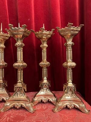 Matching Candle Sticks Height Without Pin. style Gothic - Style en Brass / Bronze / Polished and Varnished, Belgium  19 th century ( Anno 1885 )