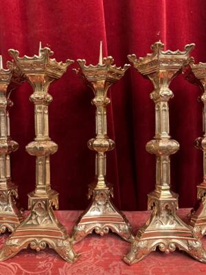 Matching Candle Sticks Height Without Pin. style Gothic - Style en Brass / Bronze / Polished and Varnished, Belgium  19 th century ( Anno 1885 )