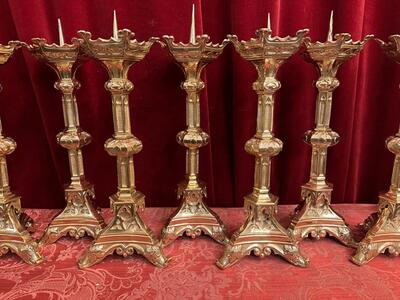 Matching Candle Sticks Height Without Pin. style Gothic - Style en Brass / Bronze / Polished and Varnished, Belgium  19 th century ( Anno 1885 )