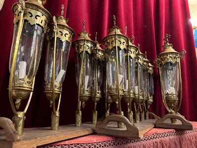 Matching Procession - Lanterns style Gothic - Style en Brass / Bronze / Glass, Belgium  19 th century ( Anno 1885 )