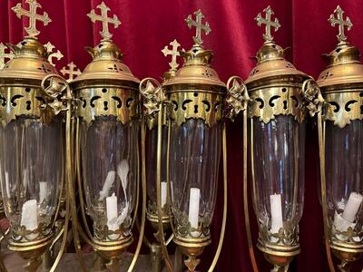 Matching Procession - Lanterns style Gothic - Style en Brass / Bronze / Glass, Belgium  19 th century ( Anno 1885 )