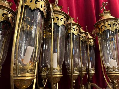 Matching Procession - Lanterns style Gothic - Style en Brass / Bronze / Glass, Belgium  19 th century ( Anno 1885 )