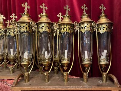 Matching Procession - Lanterns style Gothic - Style en Brass / Bronze / Glass, Belgium  19 th century ( Anno 1885 )