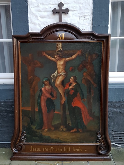 Baroque Monumental And Extreme High Quality Fully Hand-Painted Complete Series Of 14 Stations Of The Cross, In Excellent Condition (Restored In 1980).