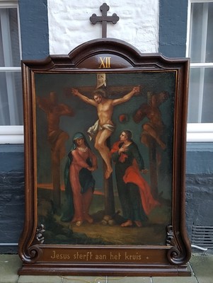 Monumental And Extreme High Quality Fully Hand-Painted Complete Series Of 14 Stations Of The Cross, In Excellent Condition (Restored In 1980).  style Baroque THE NETHERLANDS EARLY 18TH CENTURY (ABOUT 1740).