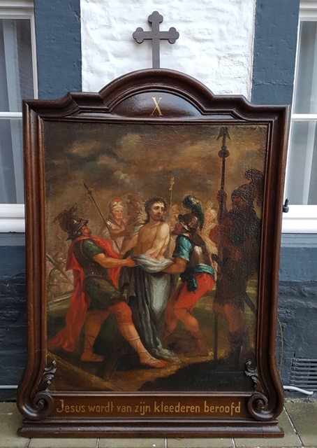 Baroque Monumental And Extreme High Quality Fully Hand-Painted Complete Series Of 14 Stations Of The Cross, In Excellent Condition (Restored In 1980).