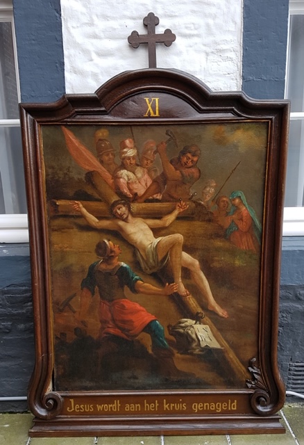 Baroque Monumental And Extreme High Quality Fully Hand-Painted Complete Series Of 14 Stations Of The Cross, In Excellent Condition (Restored In 1980).