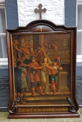 Monumental And Extreme High Quality Fully Hand-Painted Complete Series Of 14 Stations Of The Cross, In Excellent Condition (Restored In 1980).  style Baroque THE NETHERLANDS EARLY 18TH CENTURY (ABOUT 1740).