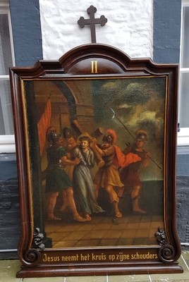 Monumental And Extreme High Quality Fully Hand-Painted Complete Series Of 14 Stations Of The Cross, In Excellent Condition (Restored In 1980).  style Baroque THE NETHERLANDS EARLY 18TH CENTURY (ABOUT 1740).