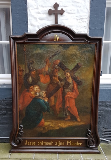 Baroque Monumental And Extreme High Quality Fully Hand-Painted Complete Series Of 14 Stations Of The Cross, In Excellent Condition (Restored In 1980).