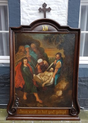 Monumental And Extreme High Quality Fully Hand-Painted Complete Series Of 14 Stations Of The Cross , In Excellent Condition (Restored In 1980).  style Baroque THE NETHERLANDS EARLY 18TH CENTURY (ABOUT 1740).