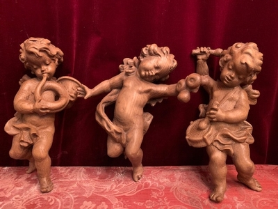 Three Music-Angels  Carved Wood 35 Cm Italy 20th Century style Baroque en Carved - Wood, Italy 20th century