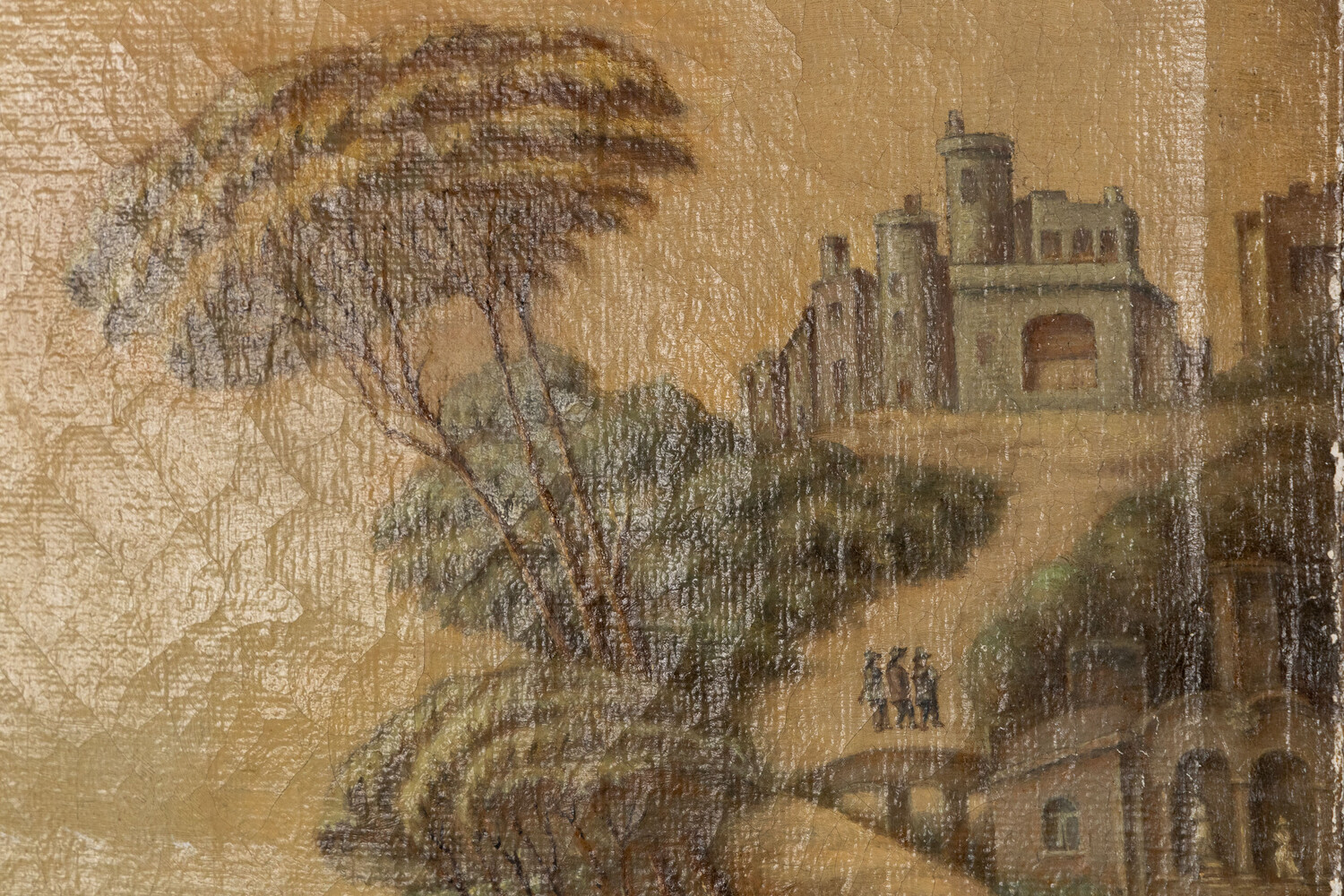 Classicistic A Three-Piece Room Divider, Cordoba Leather, Saint Sebastian In A Landscape, Oil On Leather
