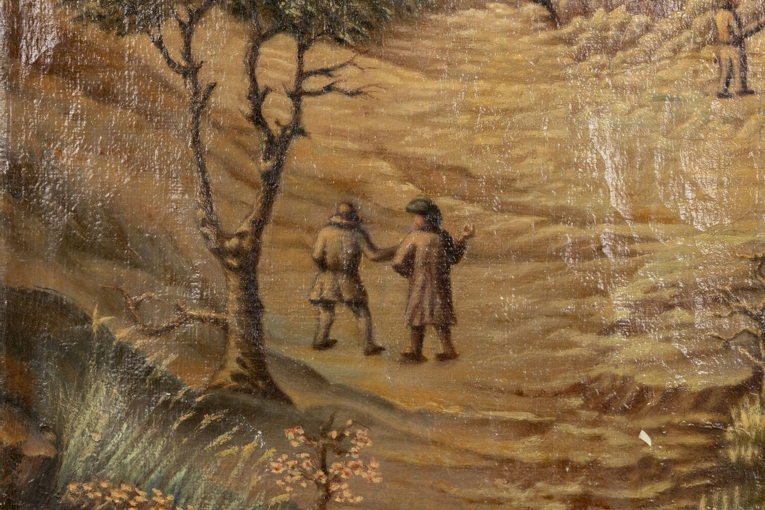Classicistic A Three-Piece Room Divider, Cordoba Leather, Saint Sebastian In A Landscape, Oil On Leather