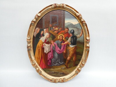 Complete Series : 14 Stations Of The Cross. Expected Better Pictures Soon ! en Wooden Frames / Hand - Painted Oil on Linen, Belgium  19 th century