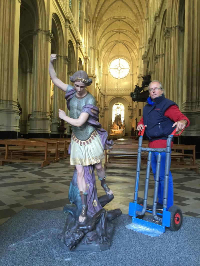 Delivery Of Life Size Statue St Michael Brussels Belgium 2016.