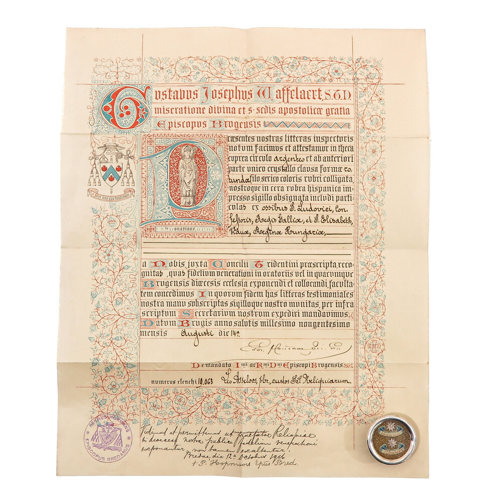 First Class Reliquary - Relic Ex Ossibus St. Louis & St. Elisabeth Of Hungary With Original Document