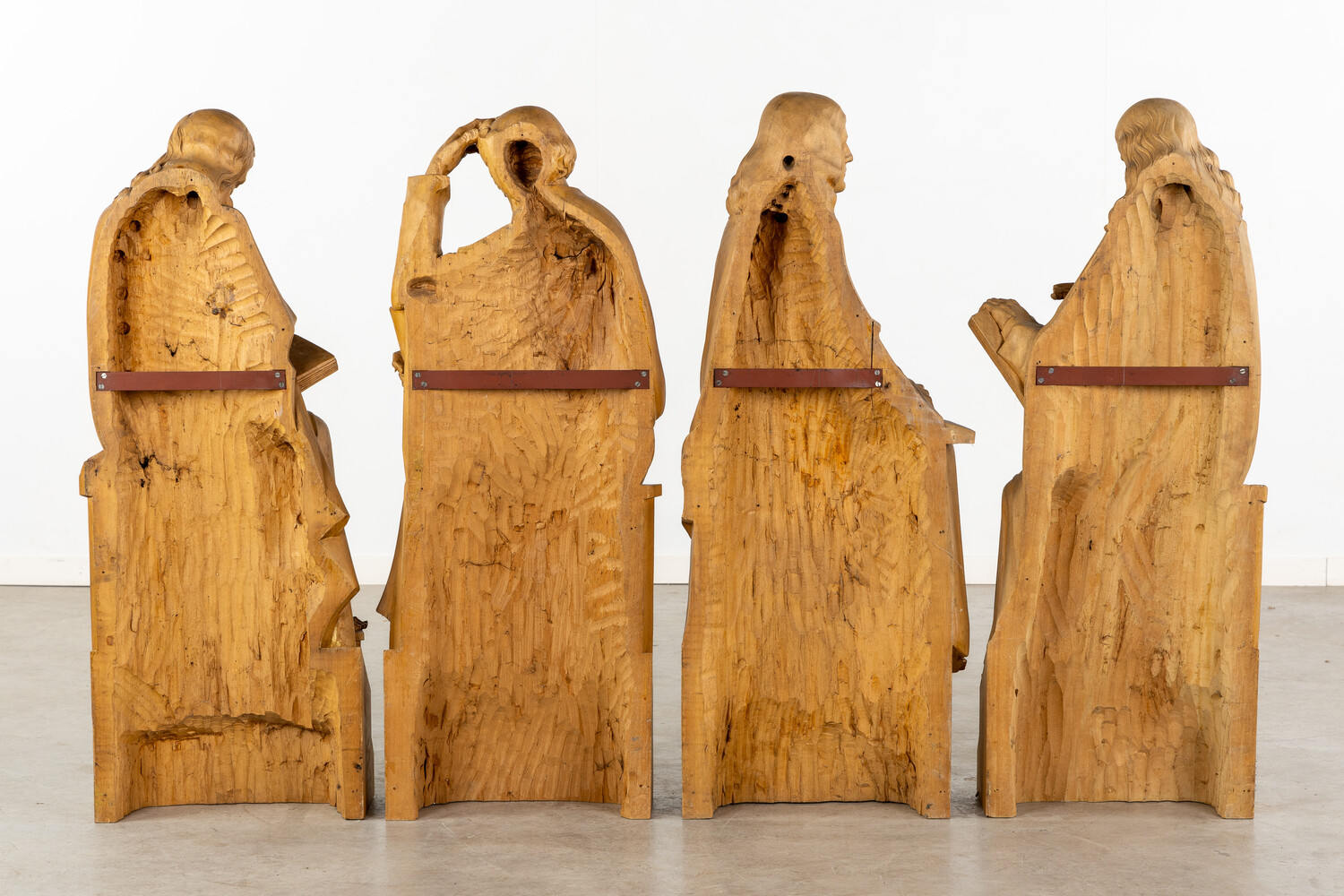 Four Exceptional Wood Sculptures Of The Four Evangelists. (L:44 X W:18 X H:115 Cm)