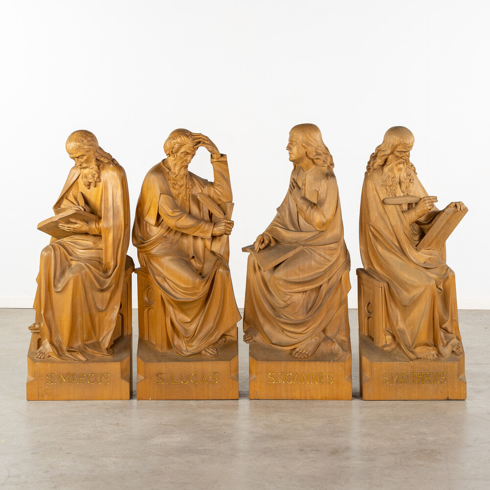 Four Exceptional Wood Sculptures Of The Four Evangelists. (L:44 X W:18 X H:115 Cm)
