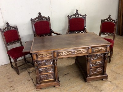 Gothic Walnut Bureauset  style Gothic - style en Walnut wood , France 19th century ( anno 1890 )