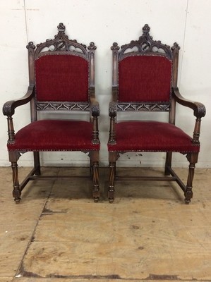 Gothic Walnut Bureauset  style Gothic - style en Walnut wood , France 19th century ( anno 1890 )