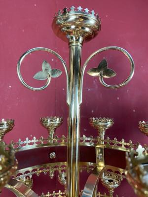 Matching Pair Of Candelabra. style Gothic - style en Brass / Bronze / Polished and Varnished, Belgium  19 th century ( Anno 1890 )