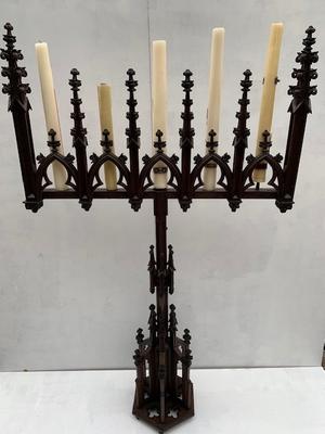 Pair Candle Holders style Gothic - style en Oak wood, Belgium 19th century ( anno 1850 )