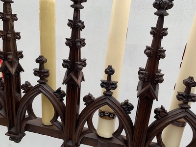 Pair Candle Holders style Gothic - style en Oak wood, Belgium 19th century ( anno 1850 )