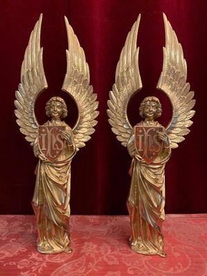 Pair Of Matching High Quality Full Bronze Angels  style Gothic - style en Full Bronze New Polished And Varnished, Antwerp - Belgium 19 th century ( Anno 1870 )