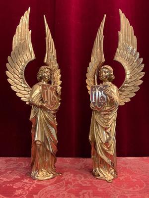 Pair Of Matching High Quality Full Bronze Angels  style Gothic - style en Full Bronze New Polished And Varnished, Antwerp - Belgium 19 th century ( Anno 1870 )