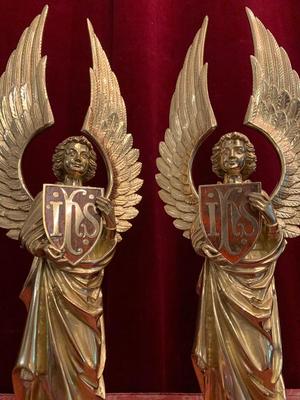 Pair Of Matching High Quality Full Bronze Angels  style Gothic - style en Full Bronze New Polished And Varnished, Antwerp - Belgium 19 th century ( Anno 1870 )
