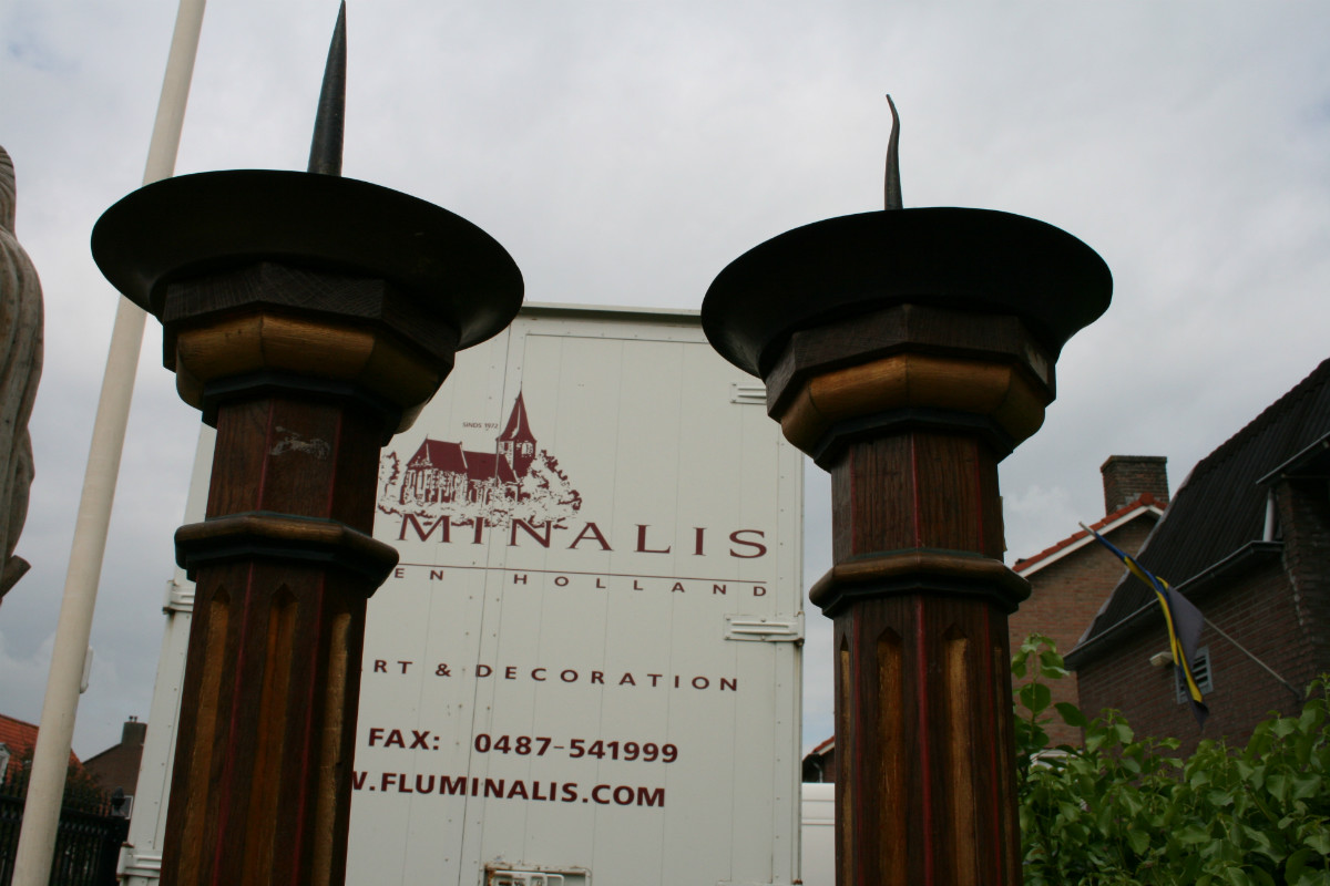 Gothic - Style Pair Of Matching Large Full Oak Candlesticks