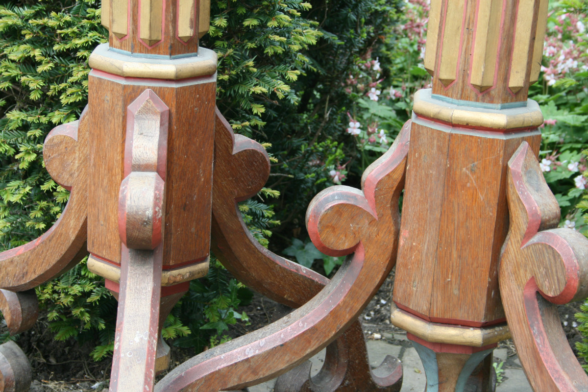 Gothic - Style Pair Of Matching Large Full Oak Candlesticks