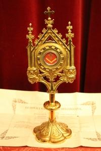 Reliquary With Relic Of The True Cross Originally Sealed With Original Document style Gothic - style en Bronze / Gilt, Belgium 19th century