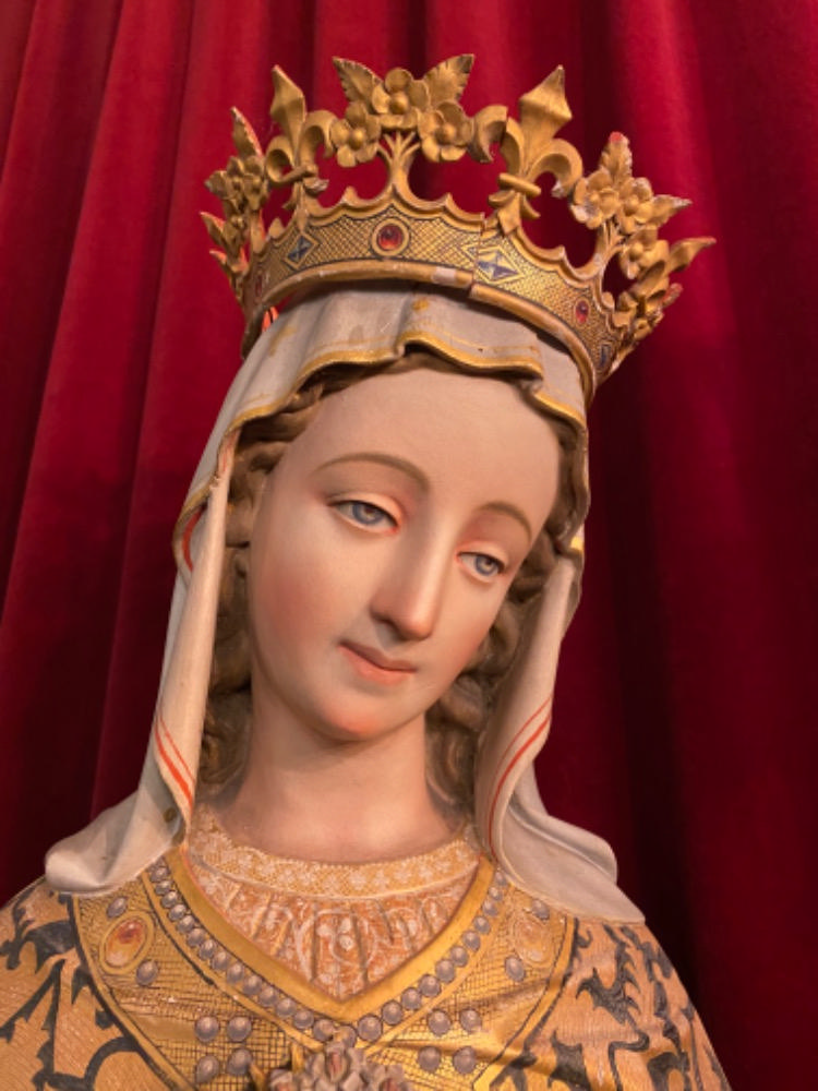 Gothic - Style Very High Quality Matching Pair Of Sculptures The Sacred Hearts Of St. Mary & Jesus