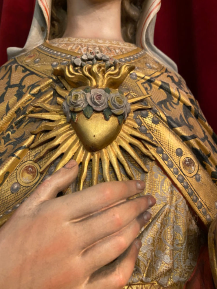 Gothic - Style Very High Quality Matching Pair Of Sculptures The Sacred Hearts Of St. Mary & Jesus