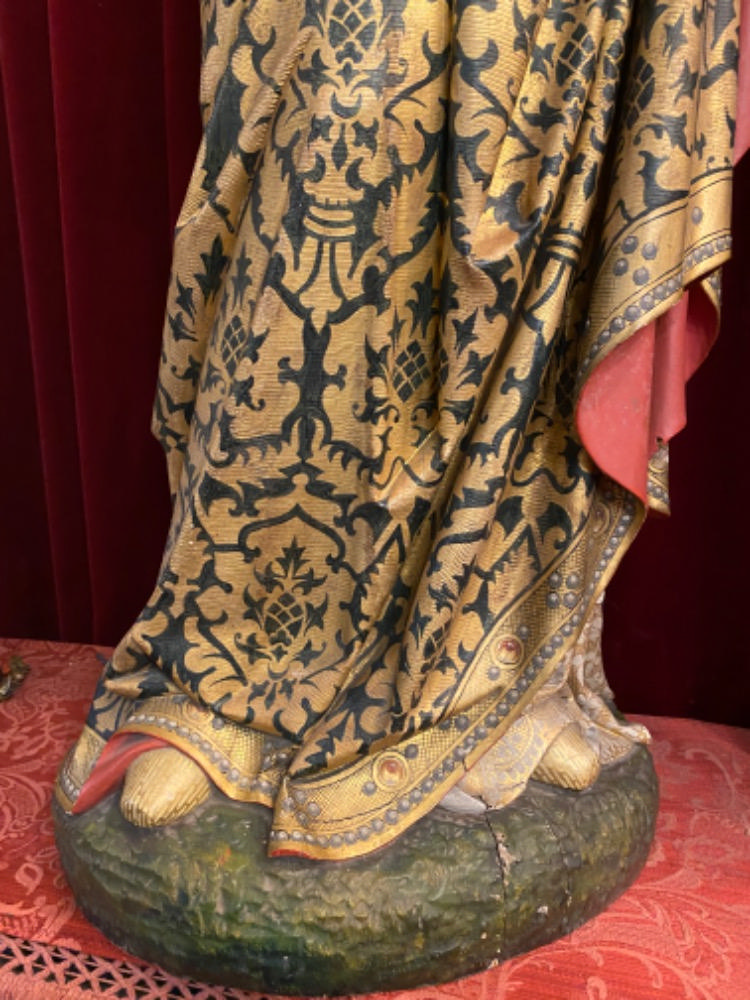 Gothic - Style Very High Quality Matching Pair Of Sculptures The Sacred Hearts Of St. Mary & Jesus