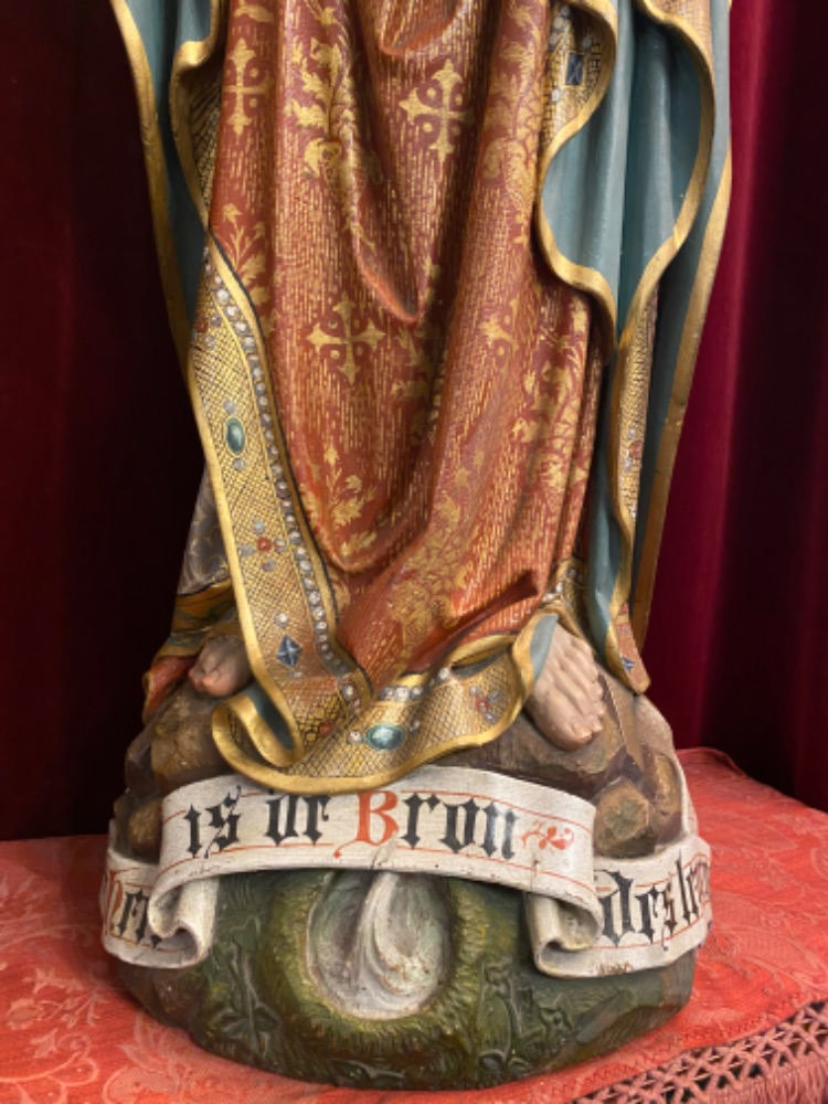 Gothic - Style Very High Quality Matching Pair Of Sculptures The Sacred Hearts Of St. Mary & Jesus