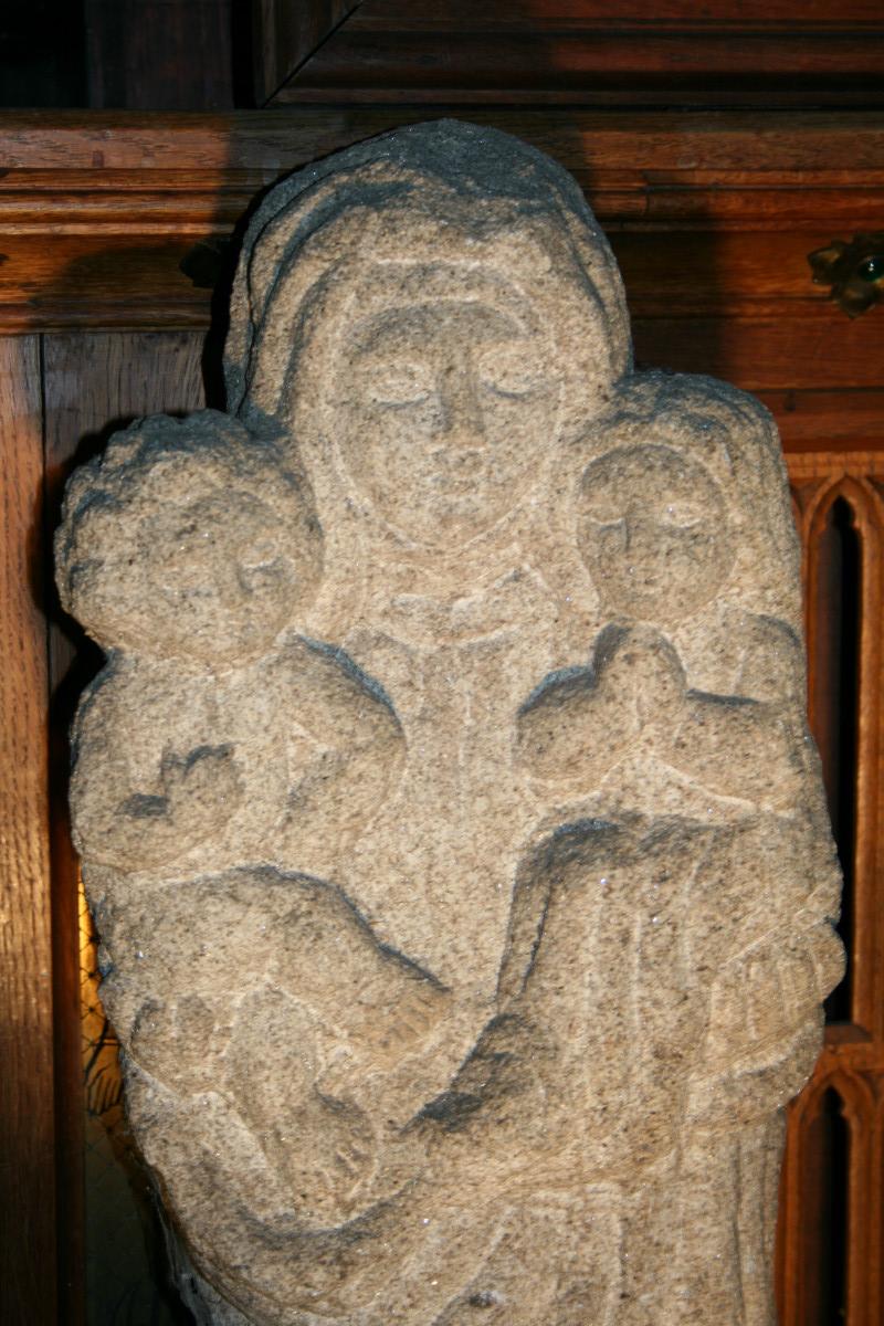 Hand-Carved Full Granite Statue Of The Virgin And The Child With St. Ann,