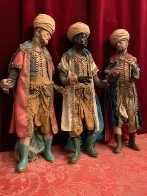 The Three Magi Nativity - Images style Napolitan en Terra-Cotta polychrome / Wood / Dressed, Napels Italy 19th century