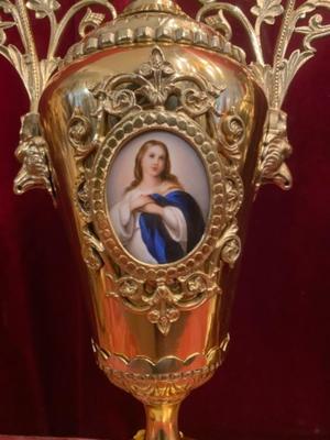 Altar - Vases en Brass / Bronze / Polished and Varnished / Enamel, Italy 19 th century ( Anno 1865 )