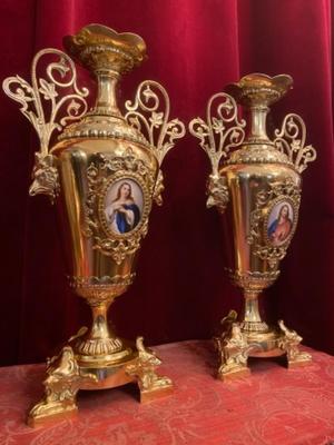Altar - Vases en Brass / Bronze / Polished and Varnished / Enamel, Italy 19 th century ( Anno 1865 )