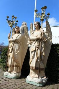 Angels Glass Eyes. Measures 150 Cm. With Candle Sticks. en PLASTER POLYCHROME, France 19th century