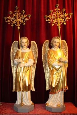 Angels Height Without Candle Holders 106 Cm en plaster polychrome / Gilt, France 19th century